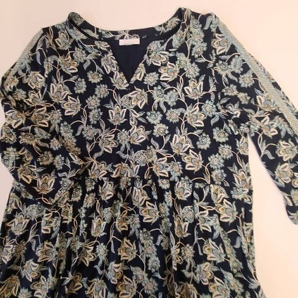 J Jill Womens Navy Blue Floral V Neck Comfortable Shift Dress Medium Petite - Picture 9 of 11